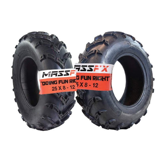MASSFX 25x8-12 Front Tires for ATV, UTV, & SxS-6-Ply w/ 1/2" Tread Depth (2-pk)