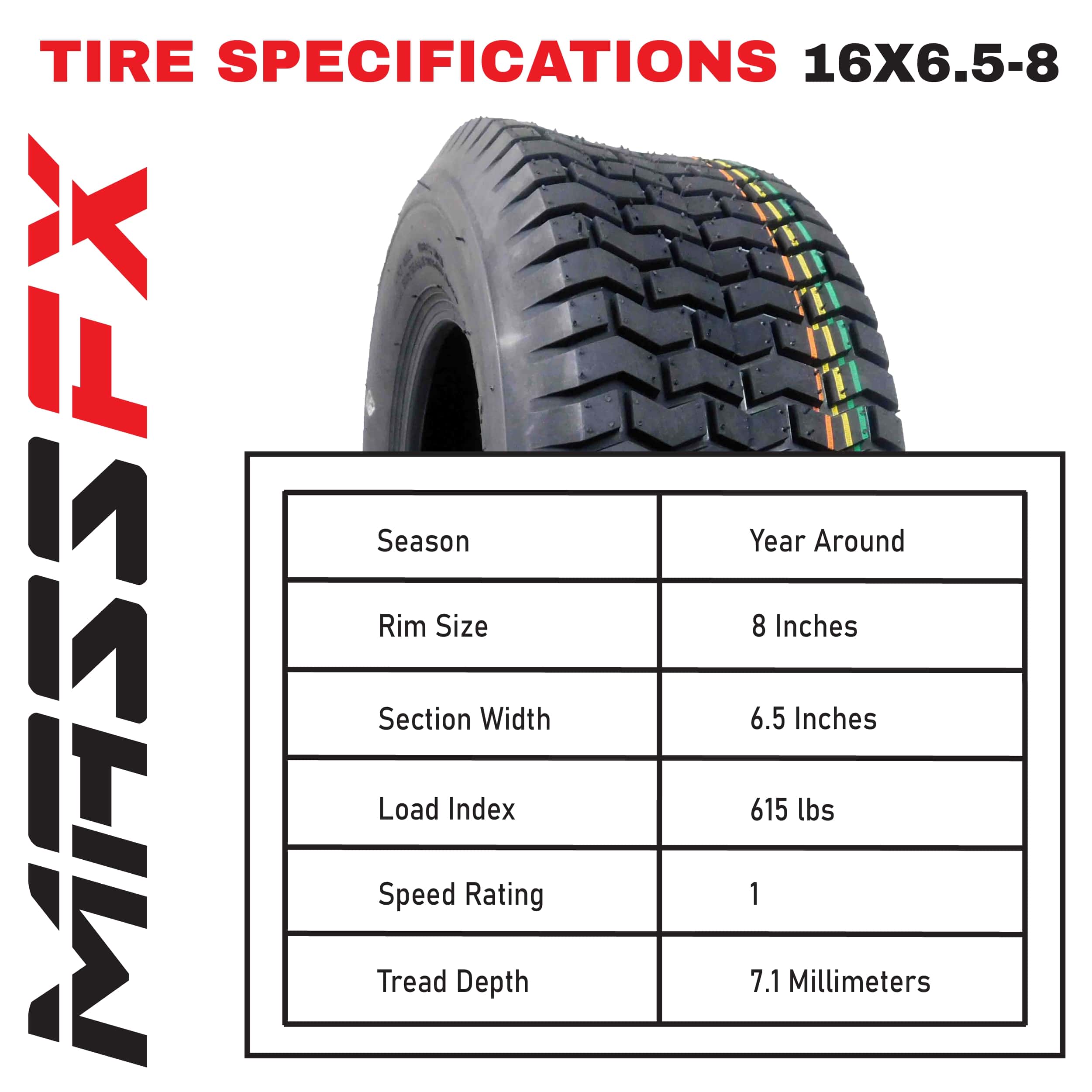 4 New MASSFX Lawn Mower Tires 16x6.5-8 & 22x9.5-12 4 PLY 4 Pack Lawn & Garden