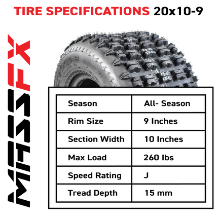 MASSFX 19x7-8 ATV Kawasaki Bayou Tire 4-ply 2 Pack 19x7x8 Polaris RZR 170 MASSFX 20x10-9 MO ATV TIRE 2 SET REAR