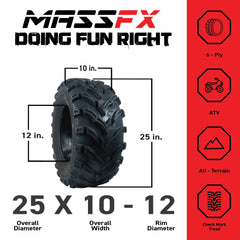 MASSFX 25x8-12 Front (2) & 25x10-12 Rear (2) Tires for ATV, UTV, & SxS (4-pk)