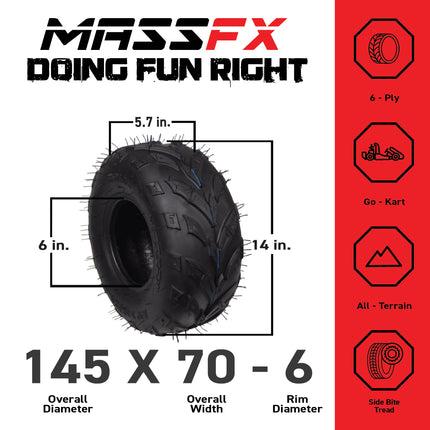 MASSFX 145/70-6 Tire for Go-Kart, Mini Bike, ATV, Lawn & Garden & TR-244A Tube