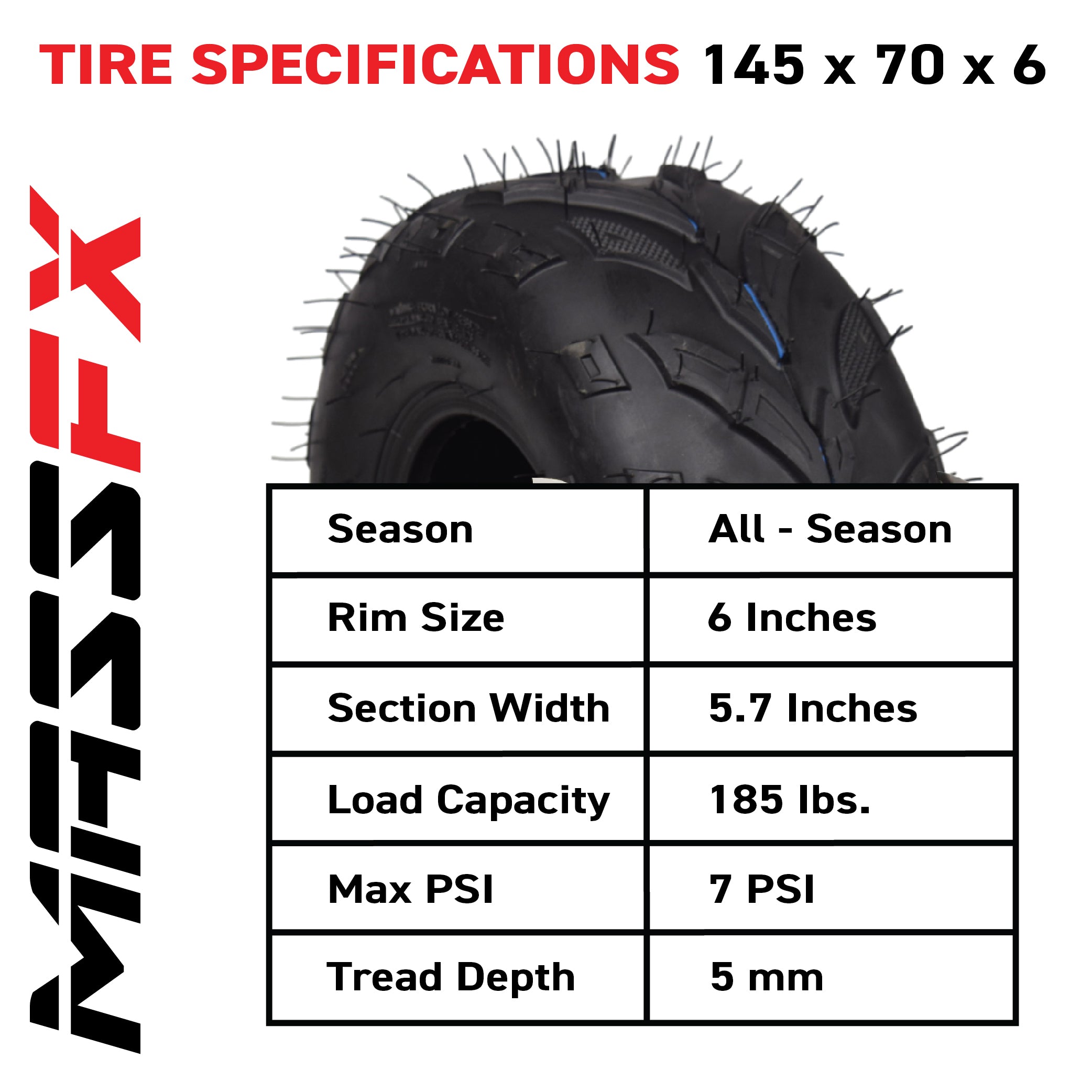 MASSFX 145/70-6 Tires for Go-Kart, Mini Bike, ATV, Lawn & Garden -6-Ply (2-Pack)