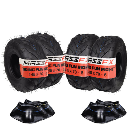MASSFX 145/70-6 Tires for Go-Kart, Mini Bike, Lawn & Garden & TR-244A Tubes-4 Pk