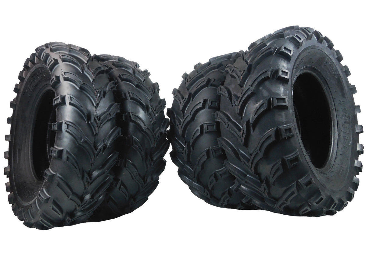 MASSFX 25x8-12 Front (2) & 25x10-12 Rear (2) Tires for ATV, UTV, & SxS (4-pk)