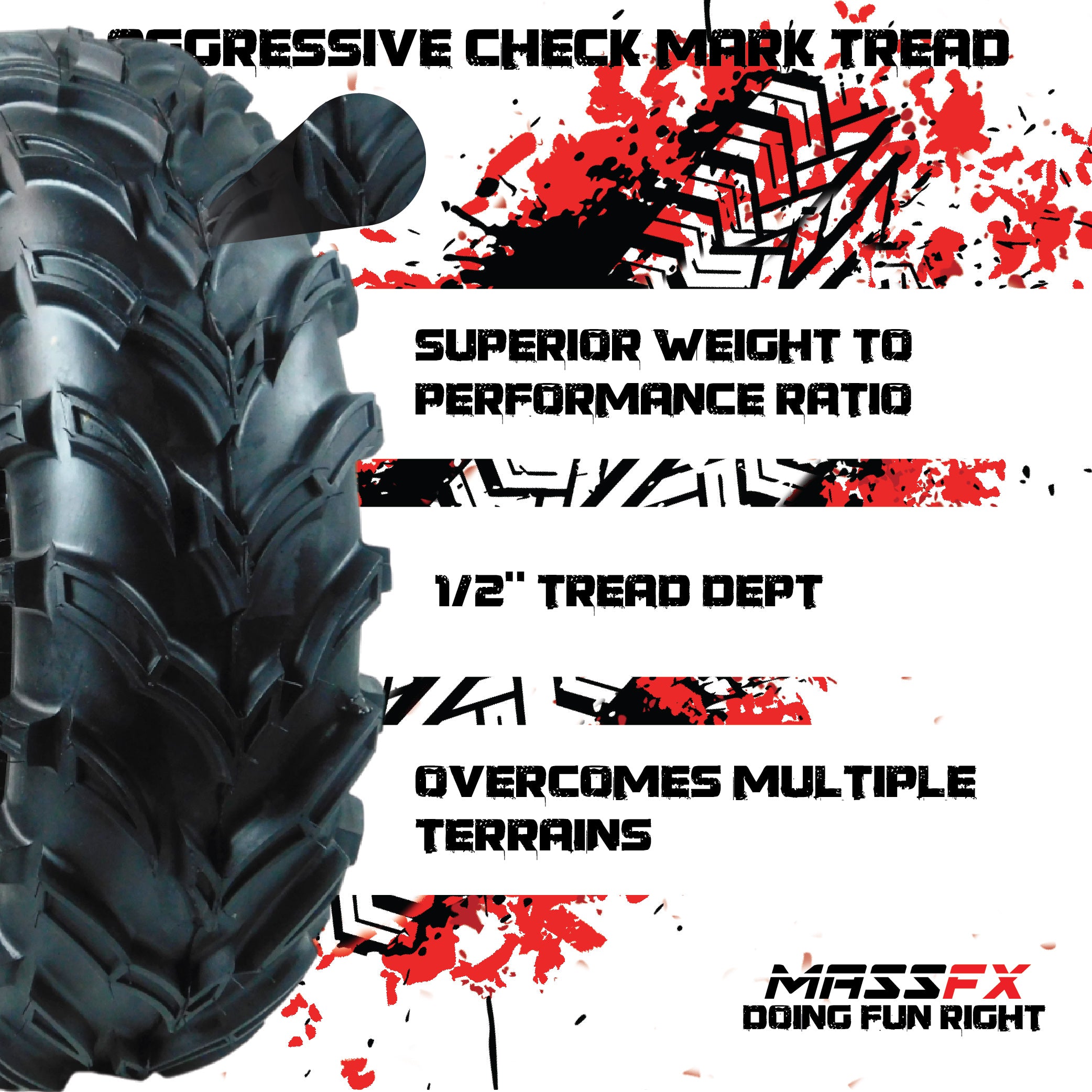 MASSFX 25x8-12 Front Tire for ATV, UTV, and SxS - 6-Ply with 1/2" Tread Depth