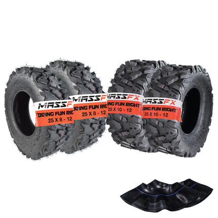 MASSFX QL 25x8-12 25x10-12 Tires 4 Pck w/ 25x10-12 25x8-12 TR-6 Inner Tube 4 Pck