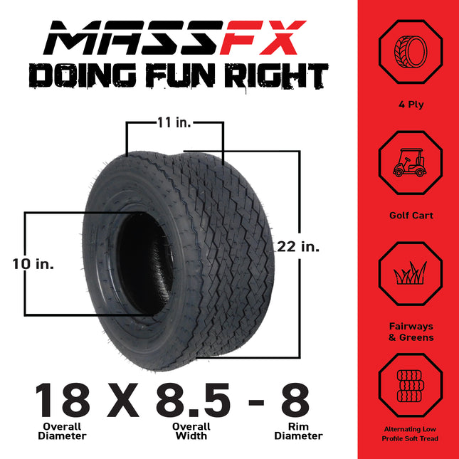MASSFX SL 18x8.5-8 Front/Rear Golf Cart, Lawn & Garden Tire 4 PLY - (2) Tire