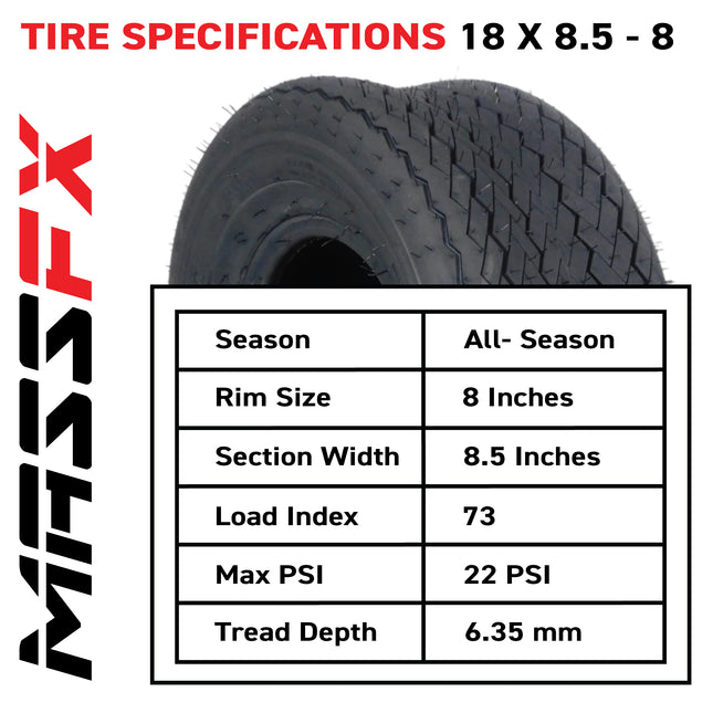 MASSFX SL 18x8.5-8 Front/Rear Golf Cart, Lawn & Garden Tire 4 PLY - (4) Tire