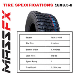 MASSFX SL 18x8.5-8 Front/Rear Golf Cart, Lawn & Garden Tire 4 PLY - (4) Tire