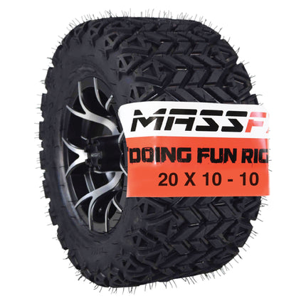 MASSFX SL 20x1010 Front/Rear Golf Cart Tire, PIT VIPER Black Wheel 10x7 4/101.6