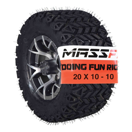 MASSFX SL 20x1010 Front/Rear Golf Cart Tire, PIT VIPER Grey Wheel 10x7 4/101.6