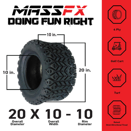MASSFX SL 20x1010 Front/Rear Golf Cart Tire, PIT VIPER Grey Wheel 10x7 4/101.6