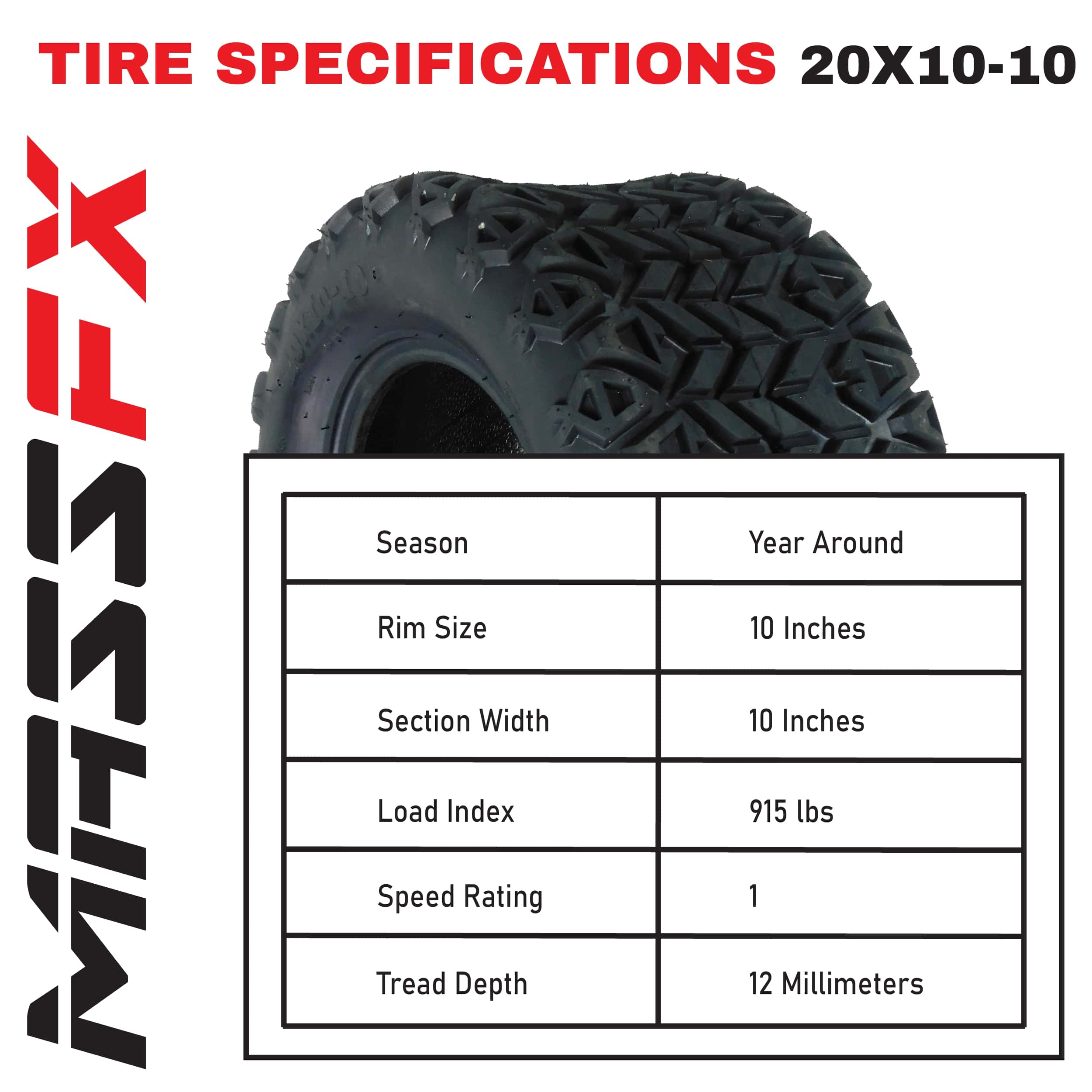 MASSFX SL201010(x2) 4 PLY Golf Cart Turf Tires 20x10-10, Set of two (2)Tires