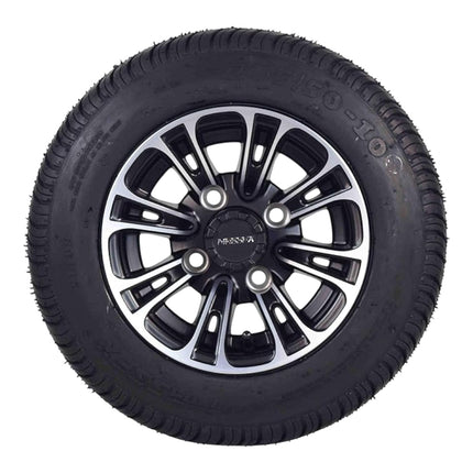 MASSFX SL 205/50-10 F/R Golf Cart, QUAKE 4 Blk Wheels 10x7 4/101.6 & 16 Blk Lugs