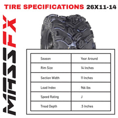 MASSFX SL Off-road Series 26x11-14 Rear ATVs, UTV and Side by Sides (SxS) Tire