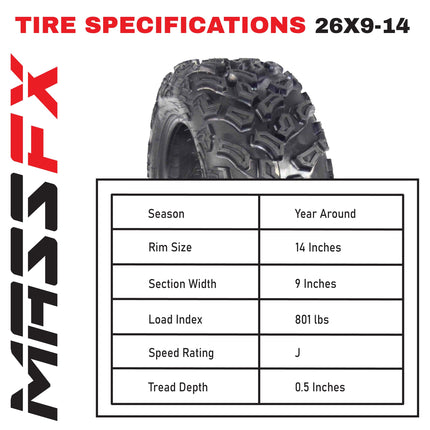 MASSFX SL Off-road Series 26x9-14 Front ATVs UTV and Side by Sides (SxS) Tire