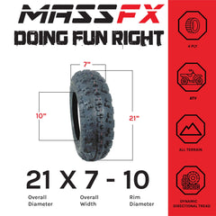 MASSFX 21x7-10 Front (2) & 20x10-9 Rear (2) Tires for ATV, UTV, & SxS (4-pk)