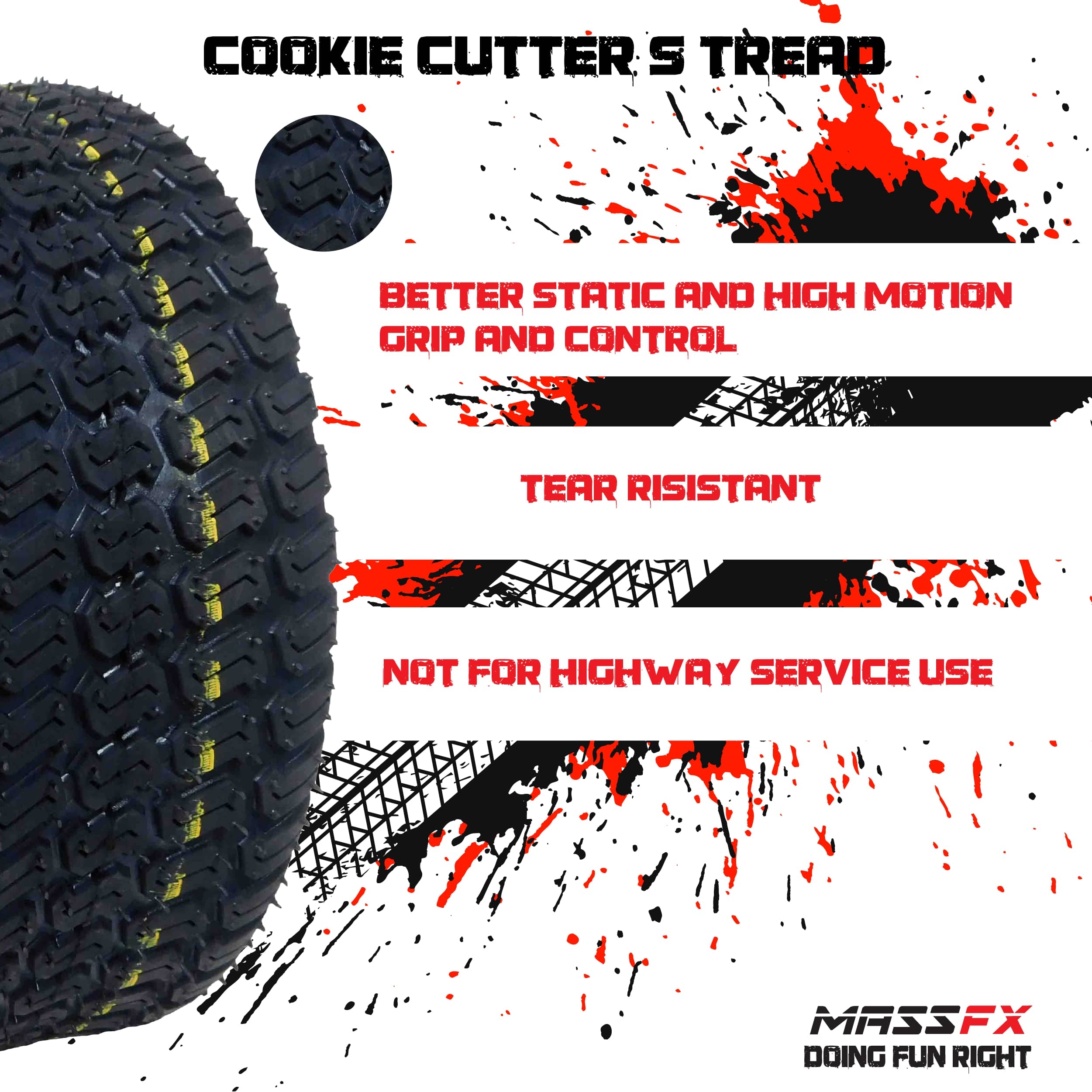 MASSFX 21x7-10 Front (2) & 20x10-9 Rear (2) Tires for ATV, UTV, & SxS (4-pk)