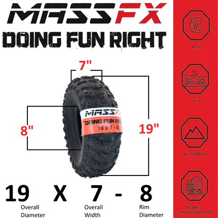 MASSFX 19x7-8 ATV Kawasaki Bayou Tire 4-ply Single 19x7x8 Polaris RZR 170