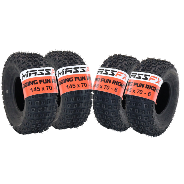 MASSFX 145/70-6 Tires for Go-Kart, Mini Bike, ATV, Lawn & Garden -6-Ply (4-Pack)