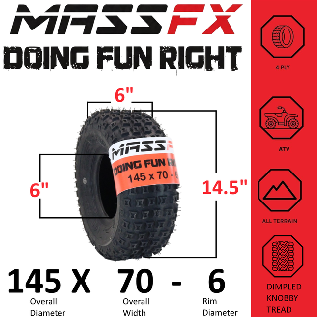 MASSFX 145/70-6 Tires for Go-Kart, Mini Bike, ATV, Lawn & Garden -6-Ply (4-Pack)