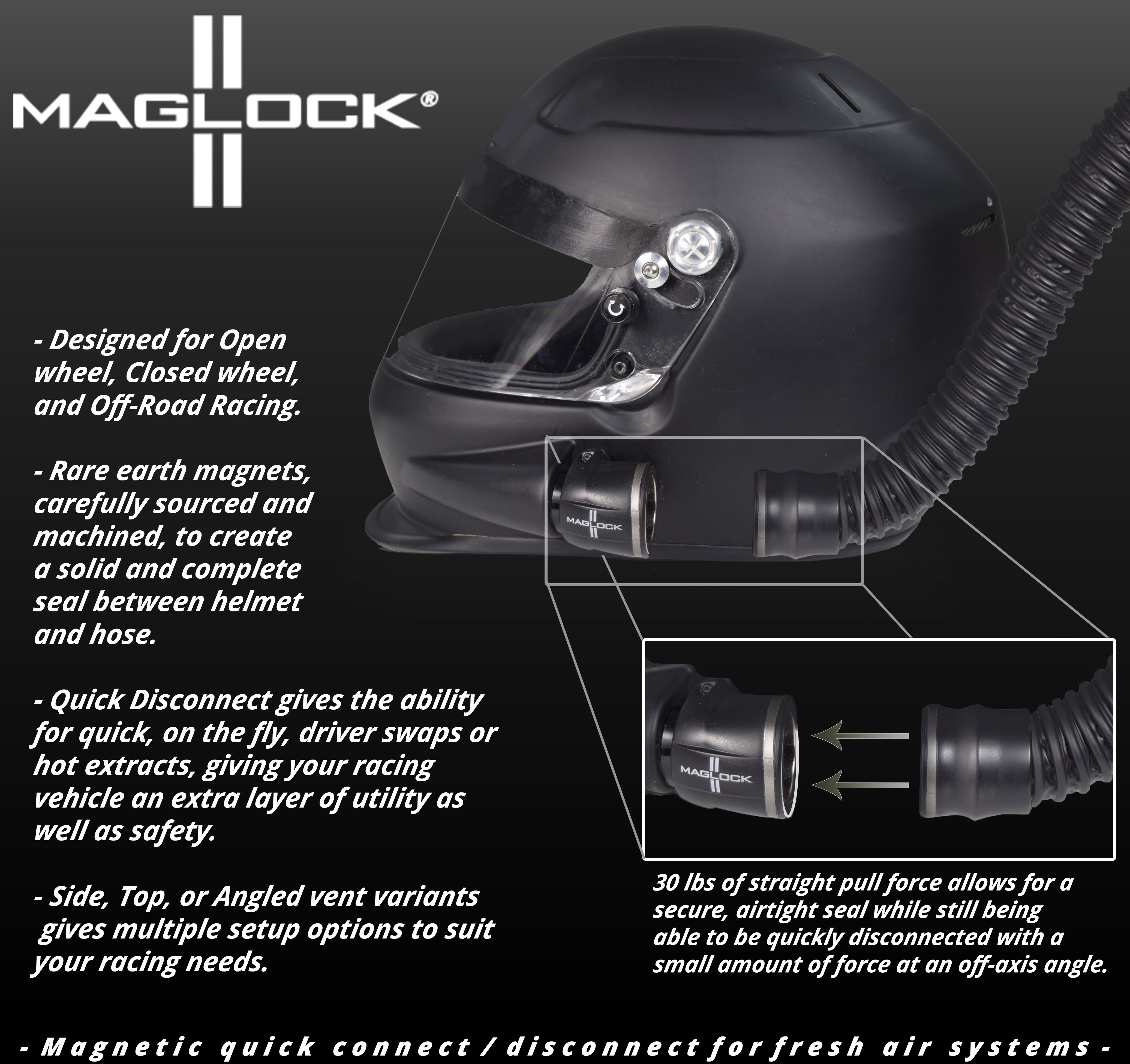 Maglock Magnetic Forced Air Helmet Coupling System Safe Quick Connect and Detach (w/ Keychain)