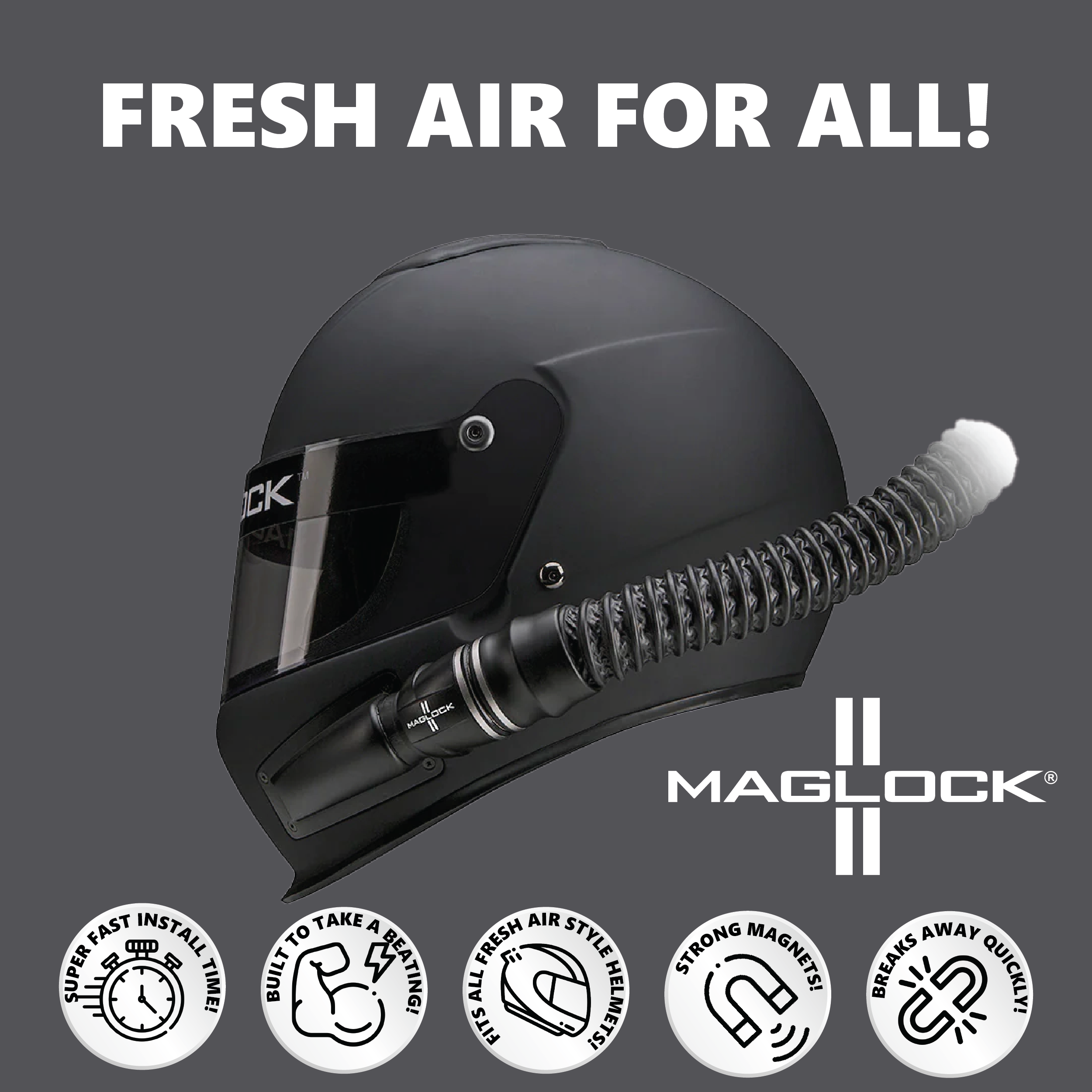 Maglock Magnetic Forced Fresh Air Helmet Coupling System Quick Connect & Detach