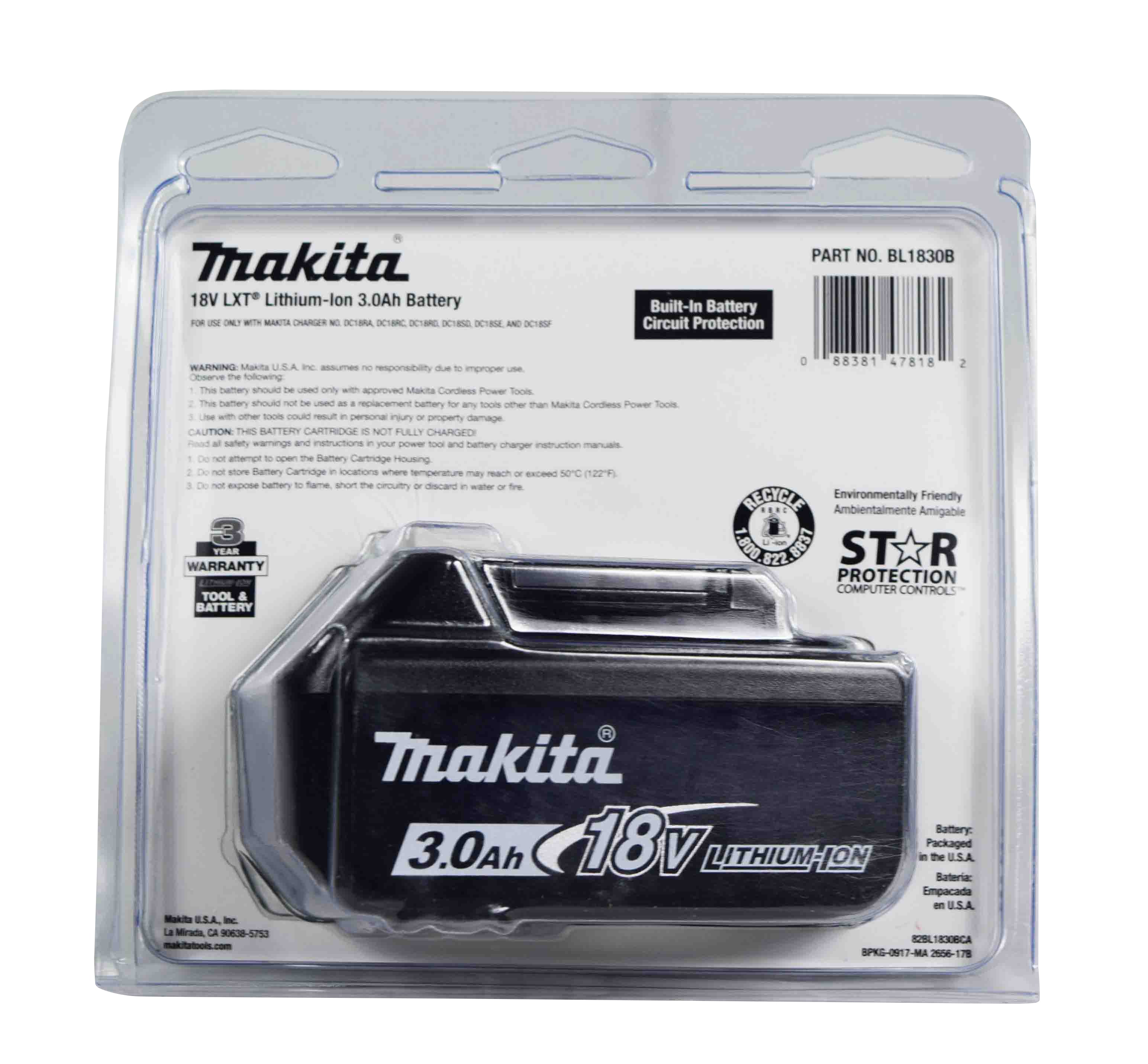 Makita BL1830B-NBX 18-Volt Lithium-Ion 3.0Ah with Charge Indicator