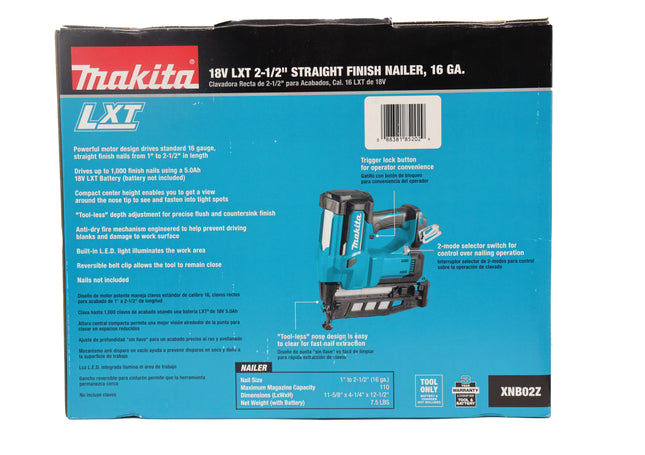 Makita XNB02Z 18V LXT Straight Finish Nailer, 16 Gauge, 2-1/2" (Tool Only)