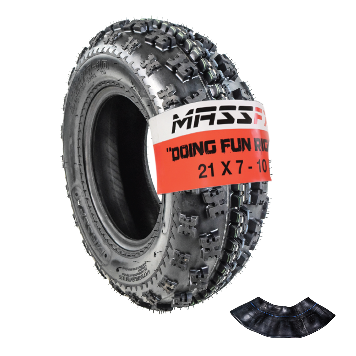MASSFX 21x7-10 Front Tire & TR-6 Tube-ATV, UTV, & SxS-4-Ply w/ 15mm Tread Depth
