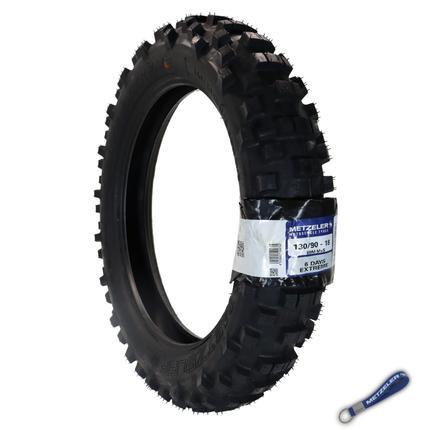 Metzeler MCE 6 Days Extreme Rear Dirt Bike Tire 130/90-18 - Off-Road Enduro Competition Tire - Tube Type - Bonus Motorcycle Tire Keychain