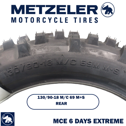 Metzeler MCE 6 Days Extreme Rear Dirt Bike Tire 130/90-18 - Off-Road Enduro Competition Tire - Tube Type - Bonus Motorcycle Tire Keychain