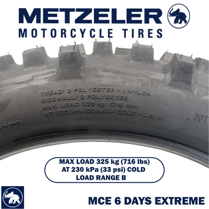 Metzeler MCE 6 Days Extreme Rear Dirt Bike Tire 130/90-18 - Off-Road Enduro Competition Tire - Tube Type - Bonus Motorcycle Tire Keychain