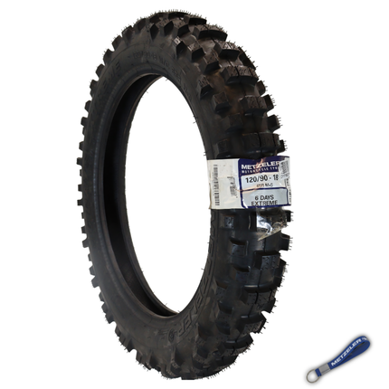 Metzeler MCE 6 Days Extreme Rear Dirt Bike Tire 120/90-18 - Off-Road Enduro Competition Tire - Tube Type - Bonus Motorcycle Tire Keychain
