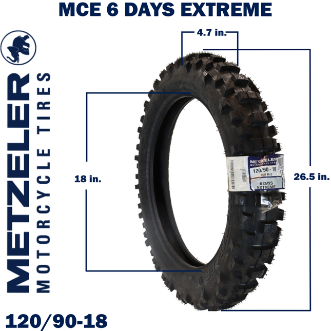 Metzeler MCE 6 Days Extreme Rear Dirt Bike Tire 120/90-18 - Off-Road Enduro Competition Tire - Tube Type - Bonus Motorcycle Tire Keychain