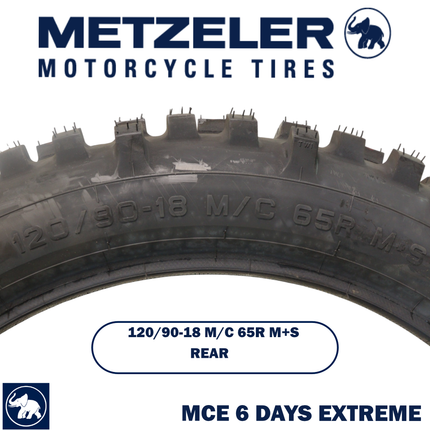 Metzeler MCE 6 Days Extreme Rear Dirt Bike Tire 120/90-18 - Off-Road Enduro Competition Tire - Tube Type - Bonus Motorcycle Tire Keychain