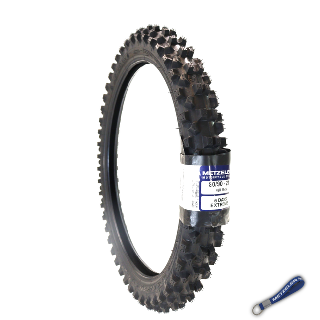 Metzeler MCE 6 Days Extreme Front Dirt Bike Tire 80/90-21 48R - Off-Road Enduro Competition Tire - Tube Type - Bonus Motorcycle Tire Keychain