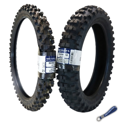 Metzeler MCE 6 Days Extreme Dirt Bike Tire Set - Front 80/90-21 & Rear 130/90-18 - Off-Road Enduro Competition Tires - Bonus Keychain