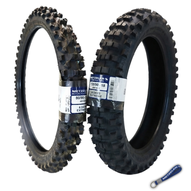 Metzeler MCE 6 Days Extreme Dirt Bike Tire Set - Front 80/90-21 & Rear 130/90-18 - Off-Road Enduro Competition Tires - Bonus Keychain