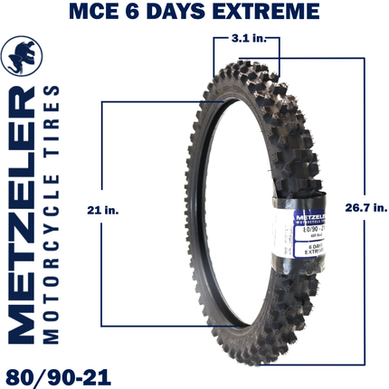 Metzeler MCE 6 Days Extreme Dirt Bike Tire Set - Front 80/90-21 & Rear 130/90-18 - Off-Road Enduro Competition Tires - Bonus Keychain