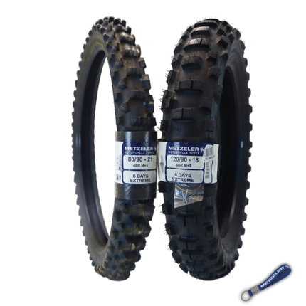 Metzeler MCE 6 Days Extreme Dirt Bike Tire Set - Front 80/90-21 & Rear 120/90-18 - Off-Road Enduro Competition Tires - Bonus Keychain
