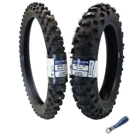 Metzeler MCE 6 Days Extreme Dirt Bike Tire Set - Front 80/90-21 & Rear 140/80-18 - Off-Road Enduro Competition Tires - Bonus Keychain