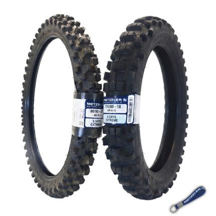 Metzeler MCE 6 Days Extreme Dirt Bike Tire Set - Front 80/90-21 & Rear 110/80-18 - Off-Road Enduro Competition Tires - Bonus Keychain