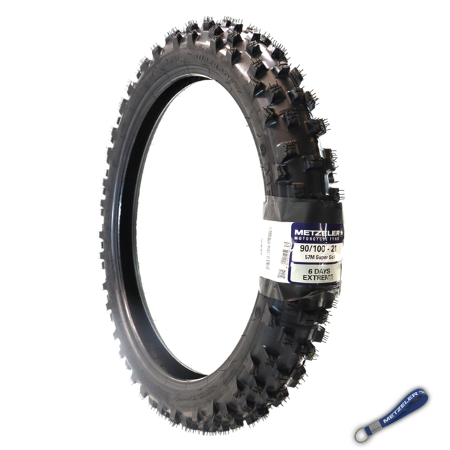 Metzeler MCE 6 Days Extreme Front Dirt Bike Tire 90/100-21 - Off-Road Enduro Competition Tire - Tube Type - Bonus Motorcycle Tire Keychain