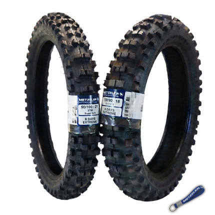 Metzeler MCE 6 Days Extreme Dirt Bike Tire Set - Front 90/100-21 & Rear 120/90-18 - Off-Road Enduro Competition Tires - Bonus Keychain