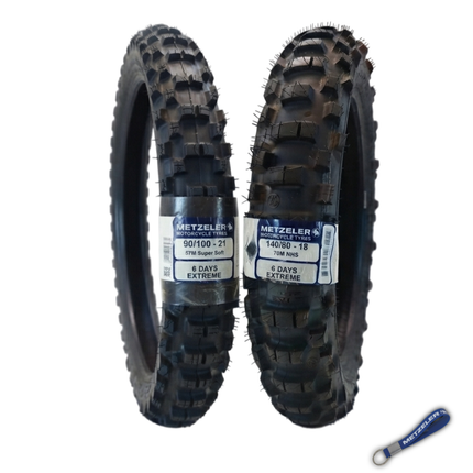 Metzeler MCE 6 Days Extreme Dirt Bike Tire Set - Front 90/100-21 & Rear 140/80-18 - Off-Road Enduro Competition Tires - Bonus Keychain