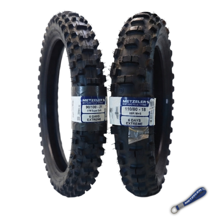 Metzeler MCE 6 Days Extreme Dirt Bike Tire Set - Front 90/100-21 & Rear 110/80-18 - Off-Road Enduro Competition Tires - Bonus Keychain