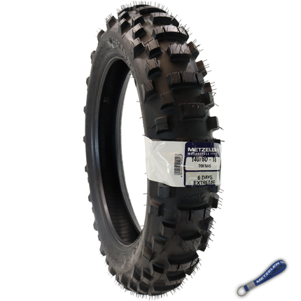 Metzeler MCE 6 Days Extreme Rear Dirt Bike Tire 140/80-18 - Off-Road Enduro Competition Tire - Tube Type - Bonus Motorcycle Tire Keychain