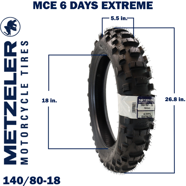 Metzeler MCE 6 Days Extreme Rear Dirt Bike Tire 140/80-18 - Off-Road Enduro Competition Tire - Tube Type - Bonus Motorcycle Tire Keychain