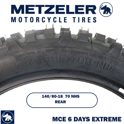 Metzeler MCE 6 Days Extreme Rear Dirt Bike Tire 140/80-18 - Off-Road Enduro Competition Tire - Tube Type - Bonus Motorcycle Tire Keychain